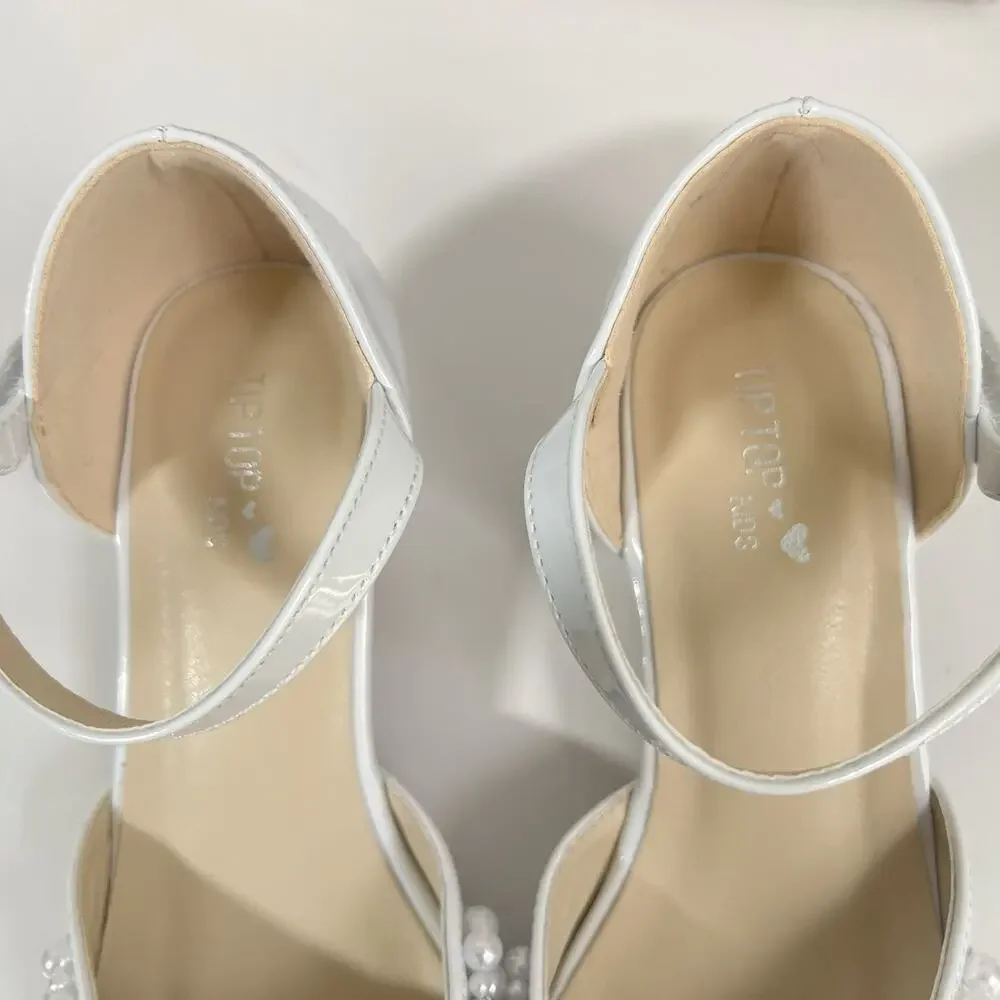 Tip Top Kids White Patent Mary Jane Shoes - Rhinestone Strap - Girls Size 3Y NEW